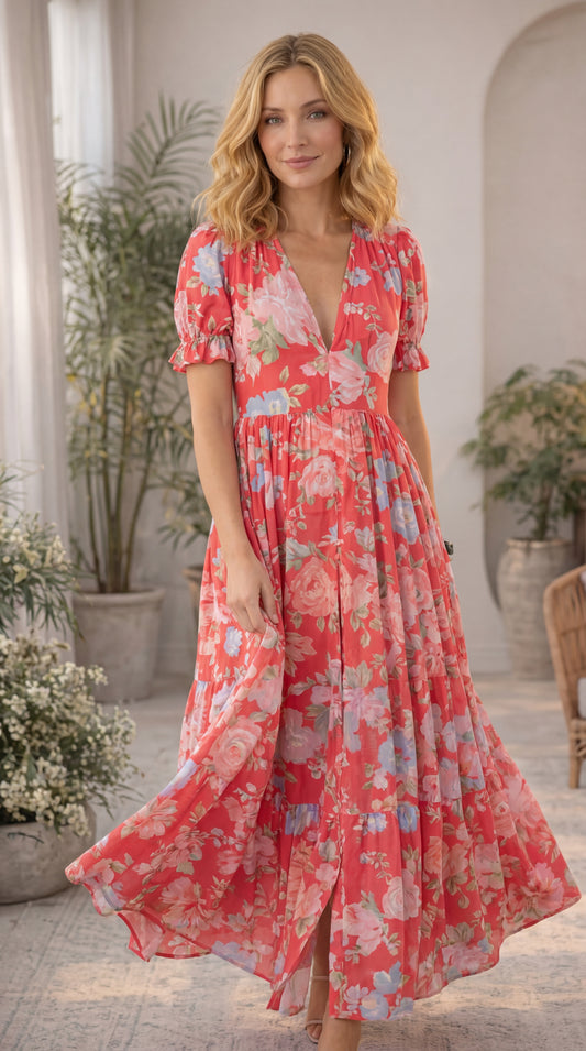 Minelda | Elegante vestido floral con escote en V