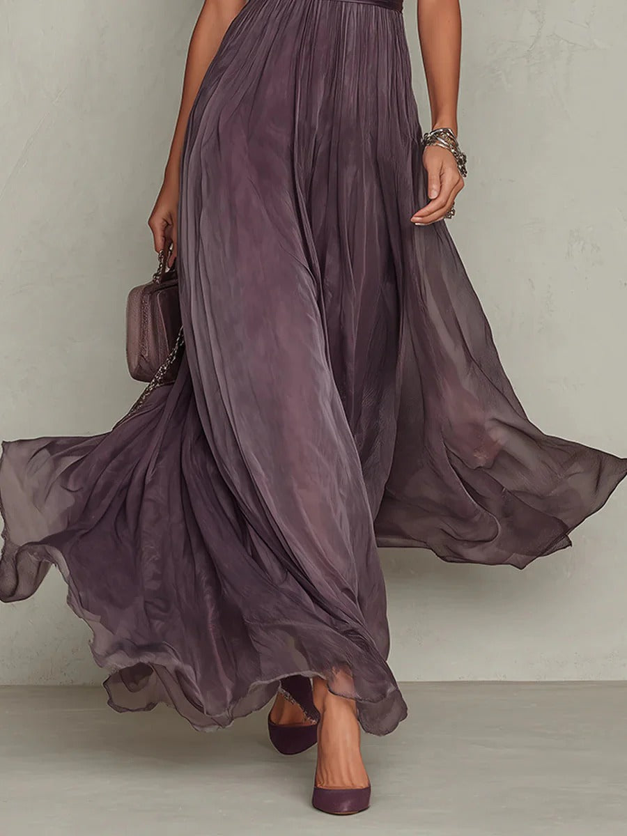 Flavia • Vestido largo morado con escote en V
