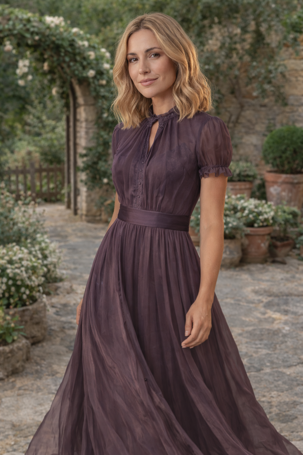 Flavia • Vestido largo morado con escote en V