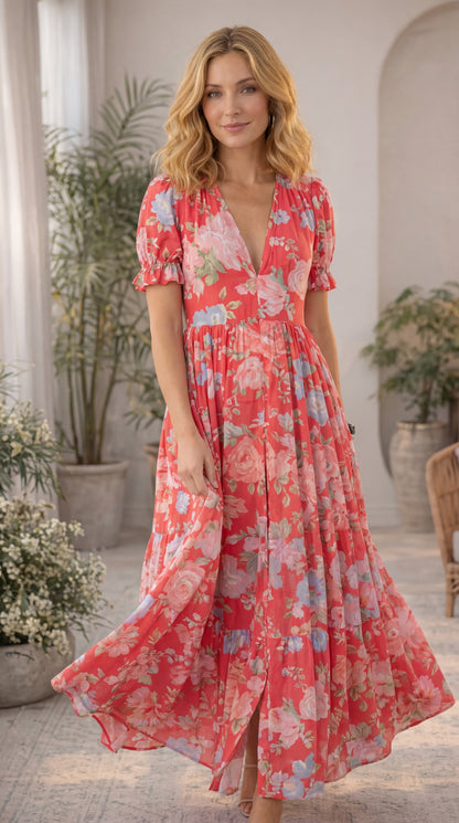 Minelda | Elegante vestido floral con escote en V