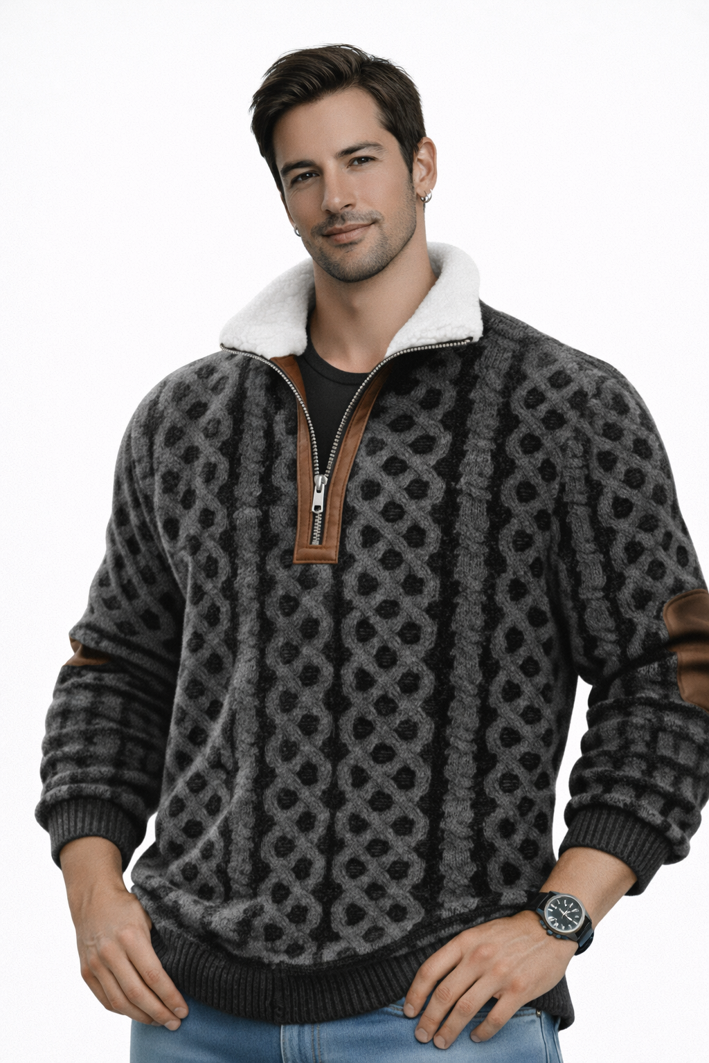 Massimo-Suéter con cuello forrado cálido