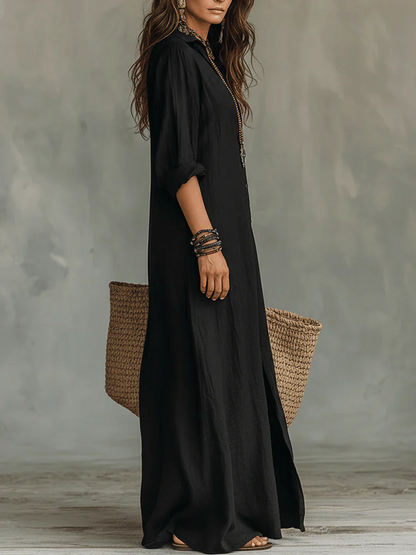 Soline | Vestido largo holgado con cuello en V y botones