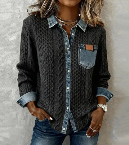 Sandra-Top de Punto Patchwork con Detalles de Denim