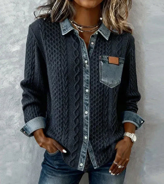 Sandra-Top de Punto Patchwork con Detalles de Denim