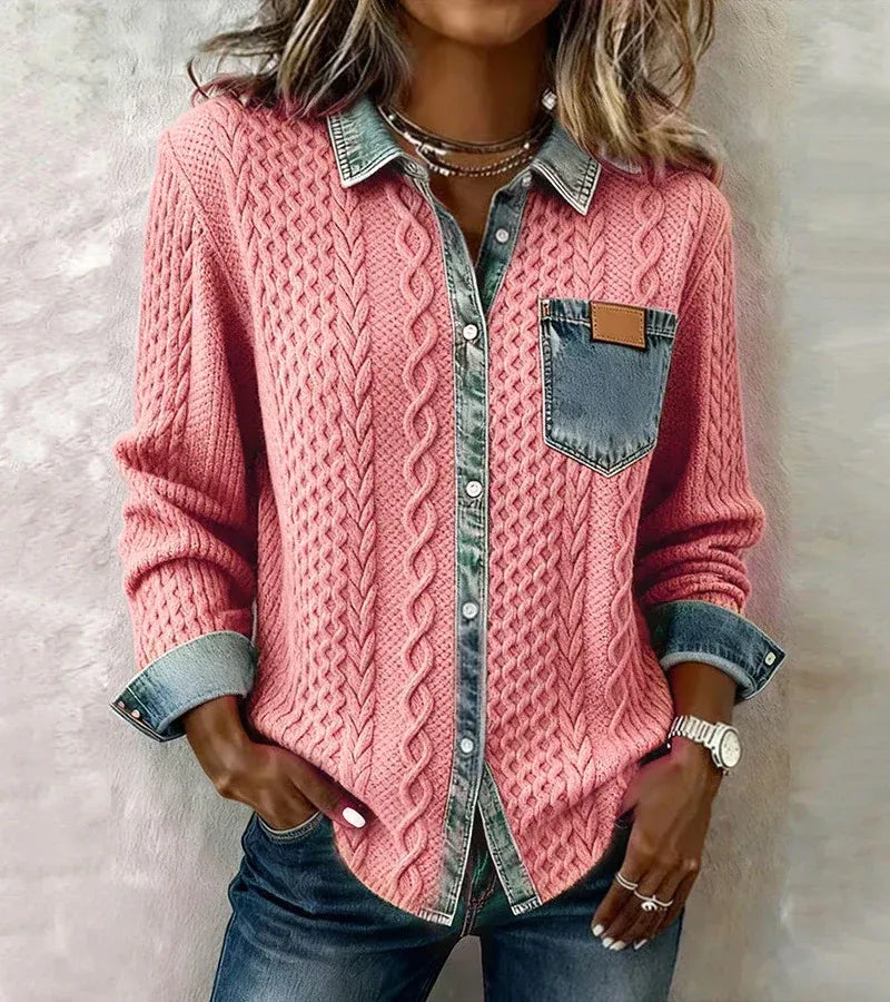 Sandra-Top de Punto Patchwork con Detalles de Denim