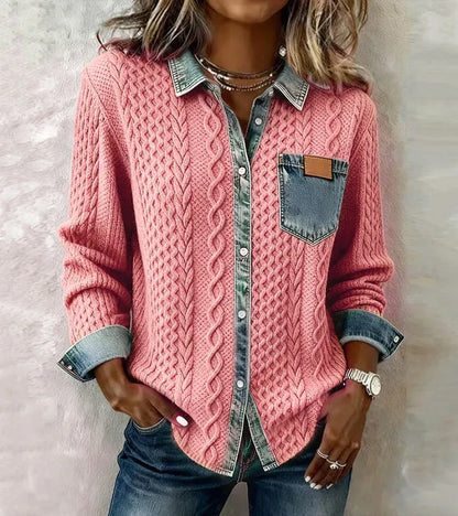 Sandra-Top de Punto Patchwork con Detalles de Denim