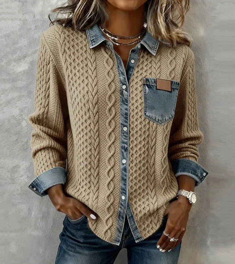 Sandra-Top de Punto Patchwork con Detalles de Denim