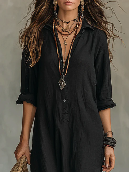 Soline | Vestido largo holgado con cuello en V y botones