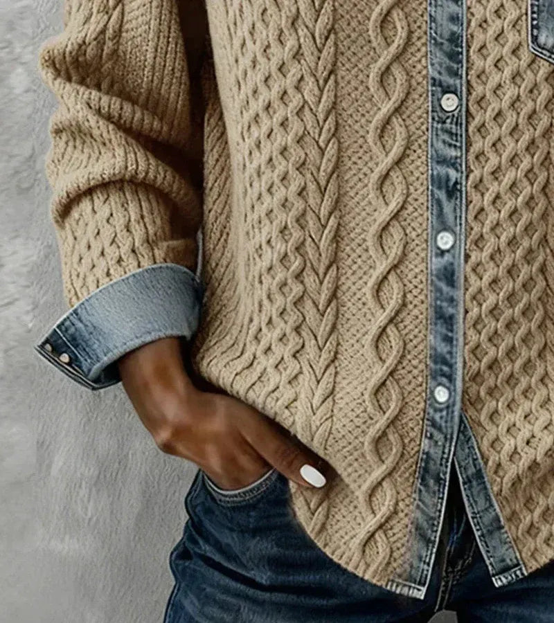 Sandra-Top de Punto Patchwork con Detalles de Denim