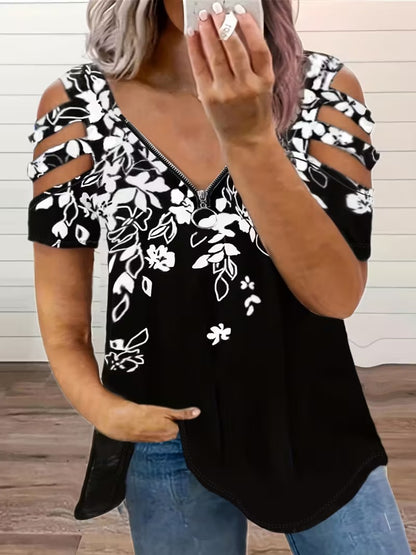 Laura-Suéter Estampado Manga corta Holgado