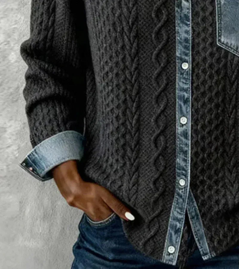 Sandra-Top de Punto Patchwork con Detalles de Denim