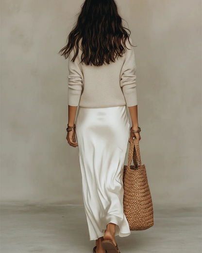 Elena | Vestido midi satinado con jersey
