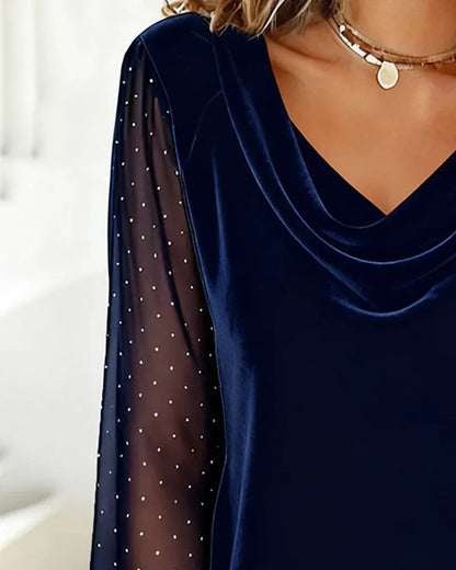Paula - Blusa con cuello drapeado y paneles semitransparentes