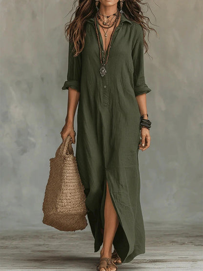 Soline | Vestido largo holgado con cuello en V y botones