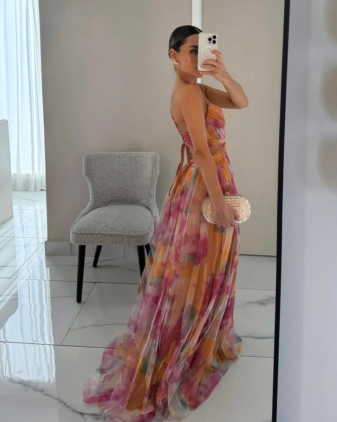 Giselle: precioso vestido largo con estampado floral