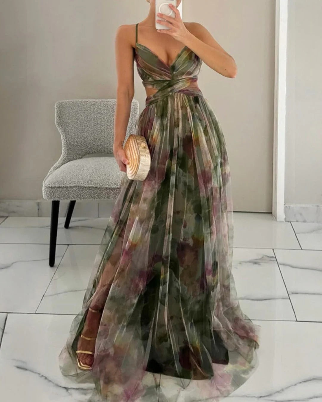 Giselle: precioso vestido largo con estampado floral