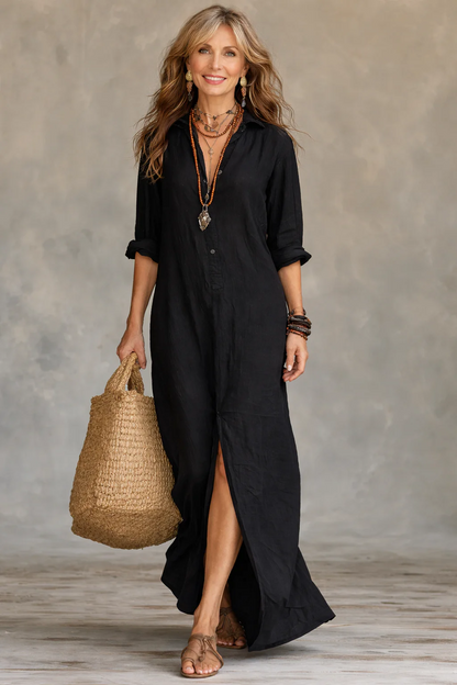 Soline | Vestido largo holgado con cuello en V y botones