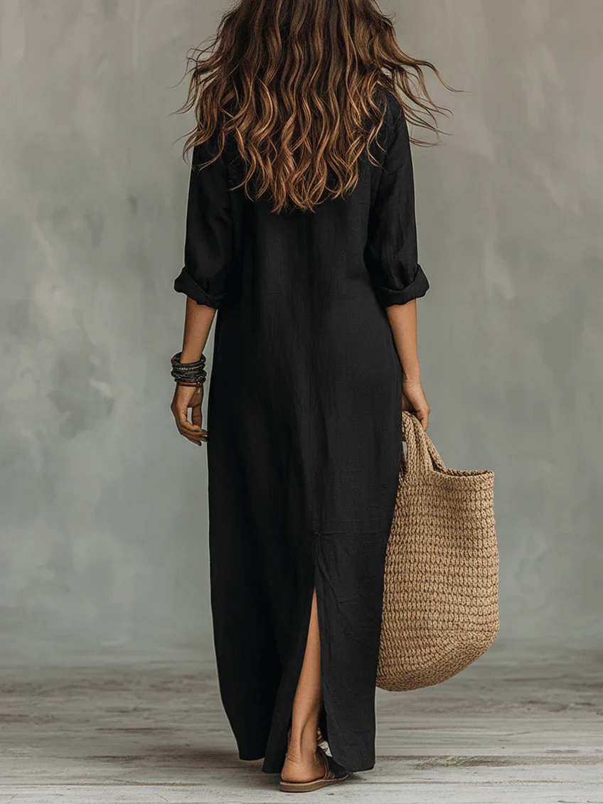 Soline | Vestido largo holgado con cuello en V y botones