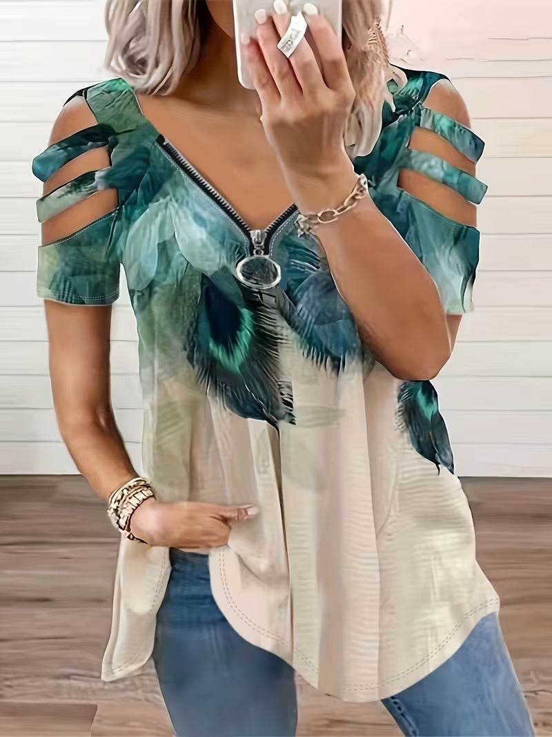 Laura-Suéter Estampado Manga corta Holgado